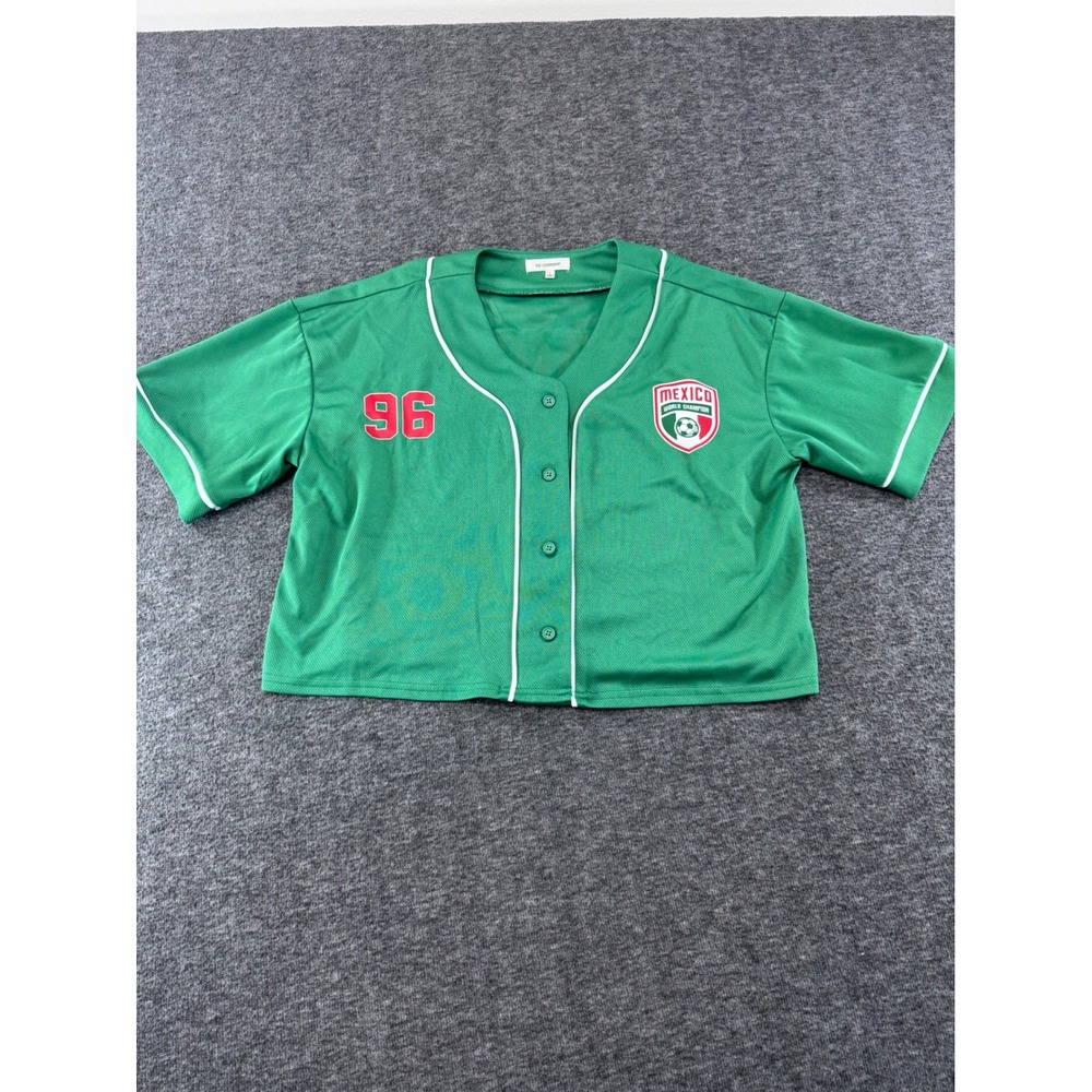 No Comment Mexico Cropped Baseball Jersey Green Button Up‎ Womens Large